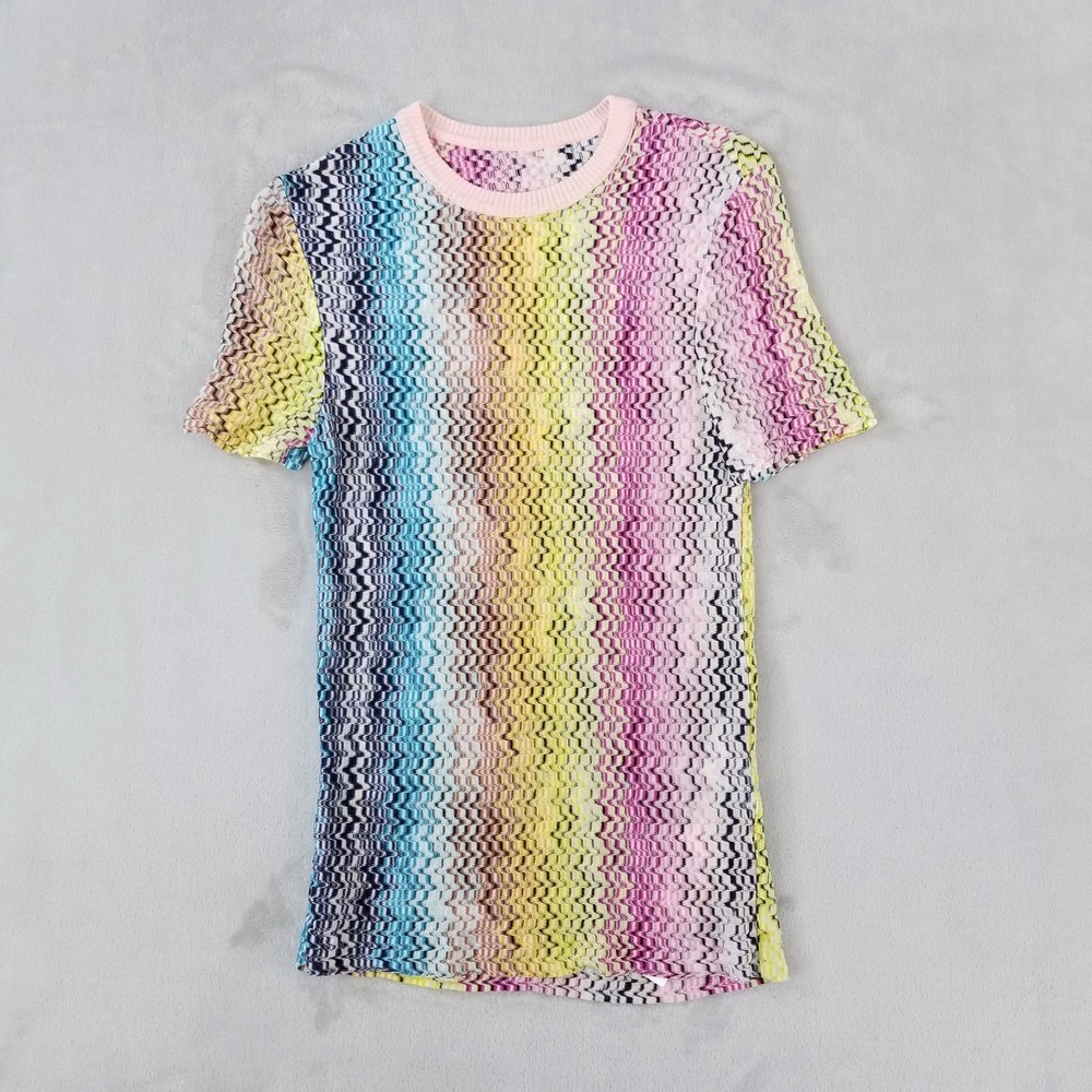 Missoni Top Women XS Zig Zag Rainbow Crew Neck Short Sleeve Knit‎ T Shirt
